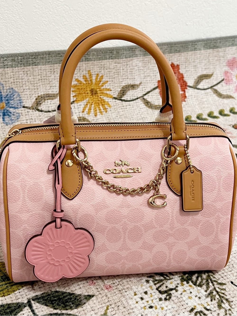 Coach Regular Rowan Satchel Powder Pink Signature Canvas NWT